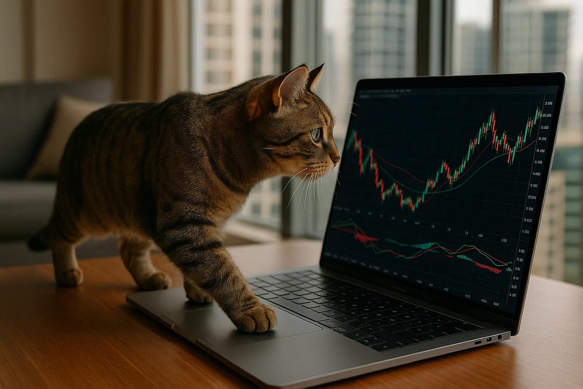 Cat analyzing trading charts